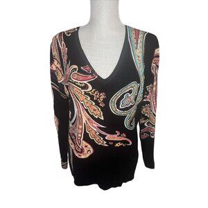 Avvenire Desigual Womens V-Neck Long Sleeve Paisley Print Top XL